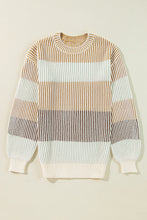 Brown Colorblock Textured Knit Bubble Sleeve Sweater