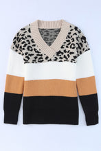 Khaki Leopard Color Block Long Sleeve Sweater