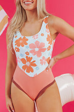 Orange Floral Patchwork Backless One Piece Swimsuit