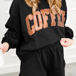 Black Sequined COFFEE Loose Fit Sweatshirt and Shorts Set