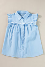 Sky Blue Ric Rac Trim Frilly Sleeveless Shirt