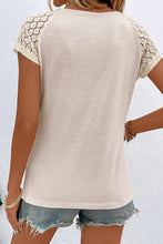 White Contrast Lace Sleeve Keyhole Decor Top