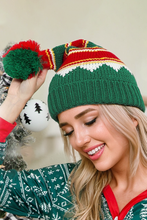 Blackish Green Christmas Color Block Pom Pom Knitted Hat