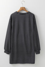 Black Striped V Neck Long Puff Sleeve Shift Dress