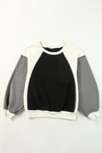 Rose Colorblock Long Sleeve Pullover Fleece Sweatshirt