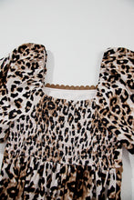 Brown Leopard Print Bubble Sleeve Square Neck Maxi Dress