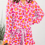 Pink Leopard Print Long Sleeve Shirt and Shorts Pajama Set