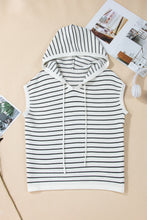 White Stripe Drawstring Hooded Loose Sweater T Shirt