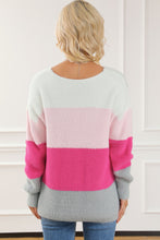 Striped Color Block Fuzzy V Neck Sweater