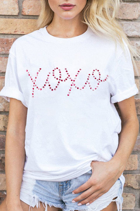 White Rhinestone XOXO Valentine Tee