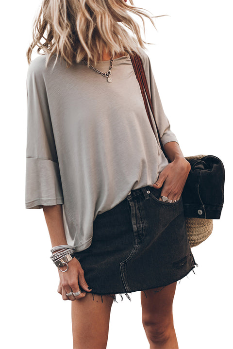 Gray Oversized Flowy Dropped Shoulder T-shirt