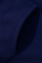 Navy Blue Solid Color Fleece Lined Zip up Hoodie