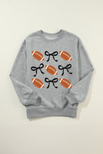 Gray Rugby Football Bow Knot Print Crewneck Sweatshirt