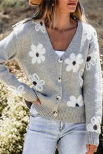 Light Grey Floral Print V Neck Knitted Button up Cardigan