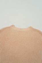 Apricot Cable Knit Drop Shoulder Side Slits Loose Sweater