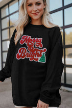 Black Merry & Bright Christmas Tree Pattern Corded Baggy Sweatshirt