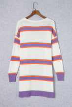 Beige Striped Long Sleeve Ribbed Trim Button Cardigan