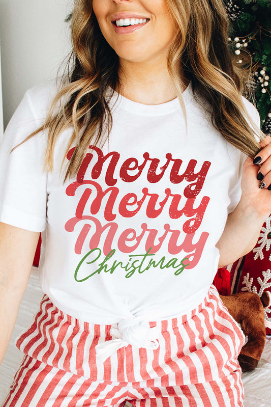 Camiseta blanca con gráfico de cuello redondo Feliz Navidad