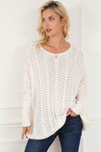 Beige Ribbed Hollow Knit Dolman Sleeve Sweater