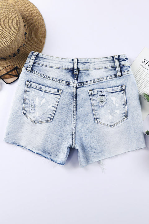 Distressed Bleached Denim Shorts