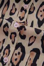 Light French Beige Oversized Leopard Print Balloon Sleeve Casual Shirt