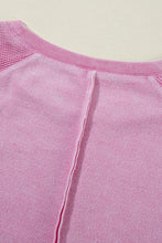 Pink Waffle Knit Patchwork Exposed Seam Raglan Sweatshirt