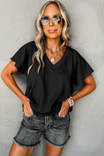 Black Crinkled V Neck Wide Sleeve T-shirt