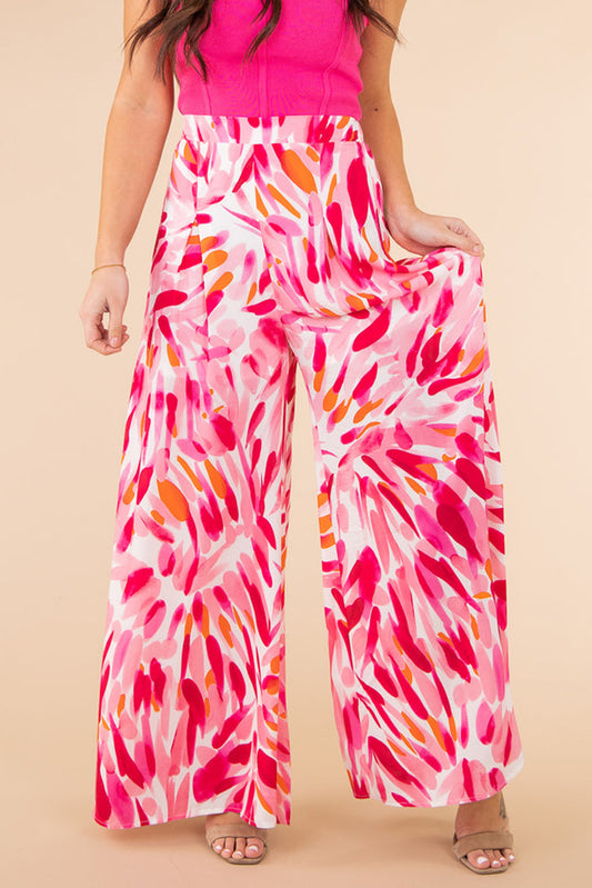 Pantalones anchos con estampado floral abstracto boho