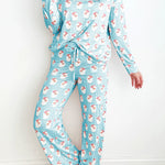 Sky Blue Santa Claus Striped Print Loose Fit Two Piece Lounge Set