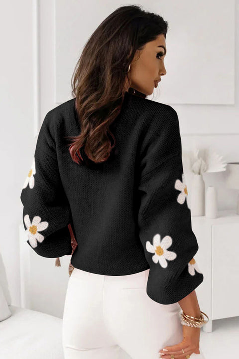 Pink Floral Pattern Drop Shoulder Sweater