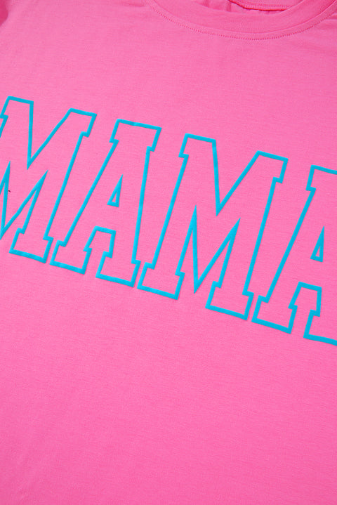 Bright Pink MAMA Letter Graphic Neon T Shirt