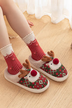 Dark Green Christmas Cartoon Reindeer Plush Home Slippers