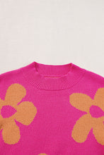 Rose Big Flower Pattern Mock Neck Long Sleeve Sweater