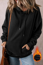 Black Fleece Lined Kangaroo Pocket Drawstring Chunky Hoodie