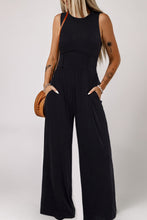 Black Plus Size Sleeveless Cinched Waist Wide Leg Jumpsuit