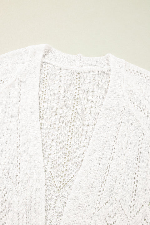 White Plus Size Eyelet Knit Open Front Cardigan