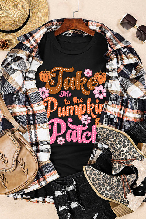 Black Take Me To The Pumpkin Patch Flower Print T Shirt