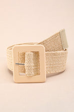 Beige Bohemian Woven Square Buckle Wide Belt