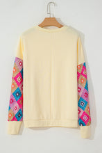 Apricot Geometric Printed Patchwork Long Sleeve Round Neck Top