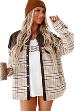 Red Plaid Patchwork Button-up Shift Shirt Jacket