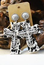 Silvery Cow Spots Faith Cross Western Fashion Dangle Earrings