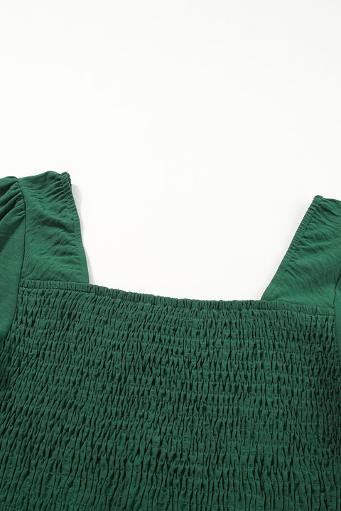 Green Square Neck Smocked Peplum Top and Pants Set