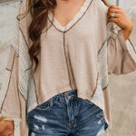 Parchment Crochet Detail Exposed Seam High Low Loose Top