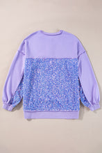 Lilac Sequin Patchwork High Low Hem Henley Sweatshirt