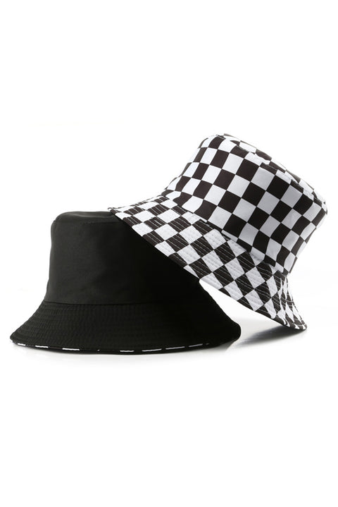 Black Reversible Checkered Bucket Hat