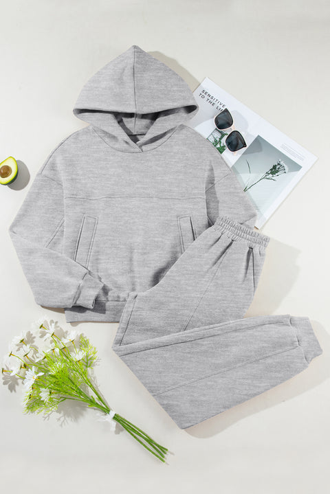 Gray Solid Exposed Seams Hoodie and Joggers Activewear Set