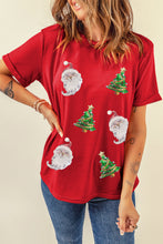 Red Santa Clause Christmas Tree Print Tee