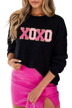 Black XOXO Glitter Print Round Neck Casual Sweater