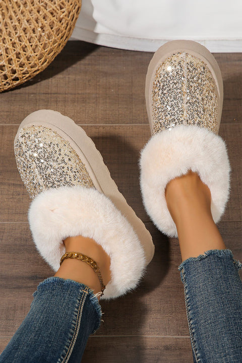 Gold Sequin Plush Lined Thick Sole Snow Boots