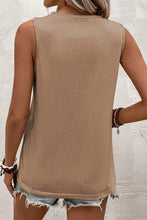 Light French Beige Pleated Detail Round Neck Tank Top